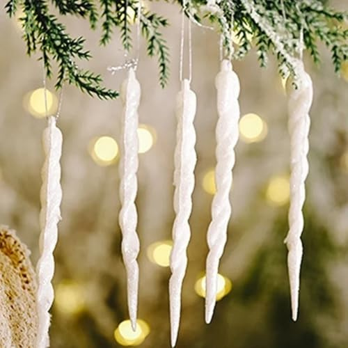 5 Stück Weihnachten Eiszapfen Ornamente Simulieren Eis für Winterparty Geeignet zum Aufhängen an Bäumen, Girlanden und Event Decor (Weiß)