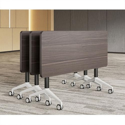 Set di 3 tavoli da conferenza pieghevoli, portatile, con ruote a 360°, perfetto per ufficio, riunioni, aule ed eventi, 4-6 posti, finitura scura, design salvaspazio