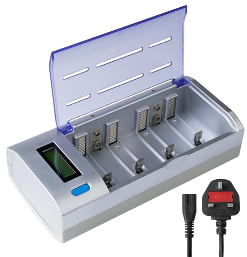 LCD Universal Battery Charger for AA AAA C D 9V NiMH Rechargeable Batteries, Charge Individual Batteries at Once, Built-in Safety Protection & Fast Charging, Ideal for Home & Office Use