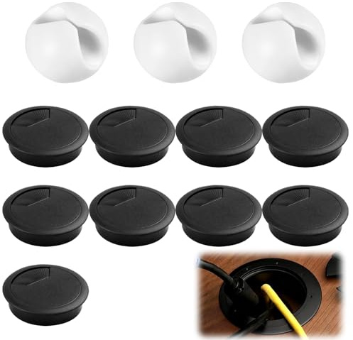 9 PCS Desk Cable Grommets, 60mm Desk Grommet | Desktop Plug Hole Cover with 3 PCS Cable Holders for Hide Data Cords in Office, TV Stands, Tabletops and More