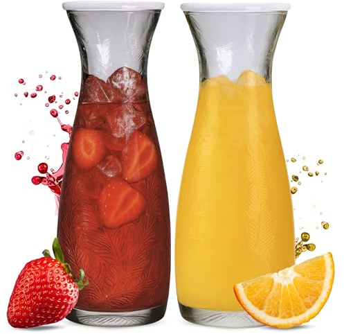OMAGO® 2x Carafe en verre pour l'eau 1L avec couvercle, avec couvercle, carafe vide à remplir d'eau, de jus, de thé glacé ou de limonade, carafe en verre pour l'eau, le jus, carafe à vin
