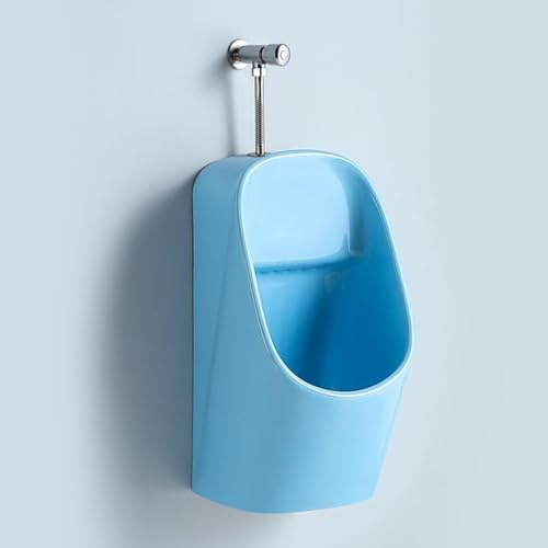 Orinatoi da Bagno in Ceramica, Orinatoio a Parete a Prova di Schizzi, Azionamento Manuale a Pressione, per Casa, Campeggio, Garage, con Scarico a Parete(Blue)