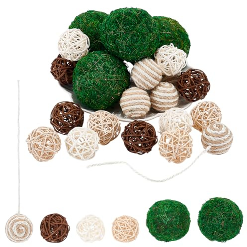 nbeads 23 Stück Dekorative Kugeln, 6 Stück Künstliche Mooskugeln 12 STK. Rattan Flechtkugeln 5 STK. Sisal Seilkugel Für Zuhause Garten Hochzeitsparty Oster Dekor