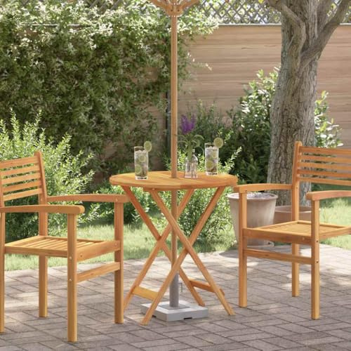 HFXHIJXQ Klappbarer Gartentisch aus massiven Eukalyptus 60x75 cm wetterfestes Balkontisch mit Schirmloch platzsparendes Outdoor Esstisch für Balkon Terrasse Camping