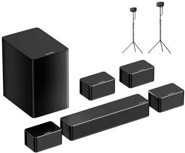 ULTIMEA 7.1 Surround Sound System, Bundle mit 2er-Set Lautsprecherständern, 460W Soundbar für Smart TV mit Wireless Subwoofer, kompatibel mit Aura/Poseidon/Skywave Serie