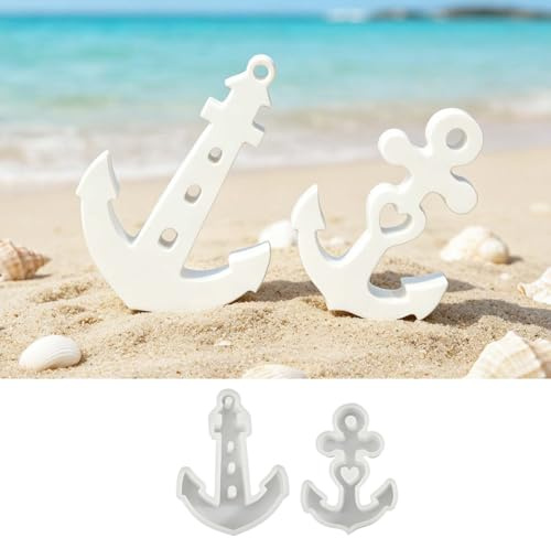 Set di 2 stampi in silicone a forma di ancora con faro e cuore, in silicone marittimo, per intonaco, calcestruzzo e resina epossidica, stampi 3D per decorazioni di nozze, bomboniere e decorazioni