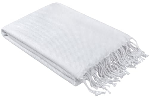 Rosula Studio Turkish Hammam Towel 100% Cotton, White Peshtemal Bath Towel, Large 90 x 200 cm Spa Sauna Towel for Bathroom