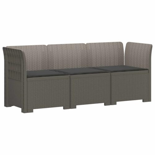 vidaXL 3-sits trädgårdsoffa med kuddar Rattan-look PP Ljusgrå
