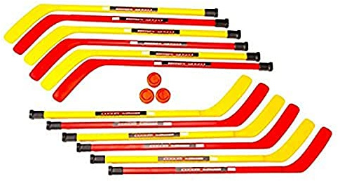 Cosom Elementary Hockey Sticks for Floor Hockey and Street Hockey for Kids, Youth Hockey Set, Physical Education Equipment, Hockey Practice, 15 Pieces 12 Plastic Sticks and 3 Pucks, 36 Standard Shaft