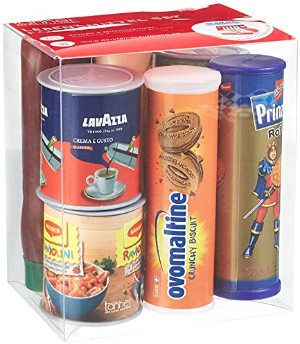 tanner DER KLEINE KAUFMANN TANNER Deco - Lebensmittel Set, mit 8 beliebten Markenprodukten, Zubehör für Kaufmannsladen, lebensmittelechtes Design, 0329.1