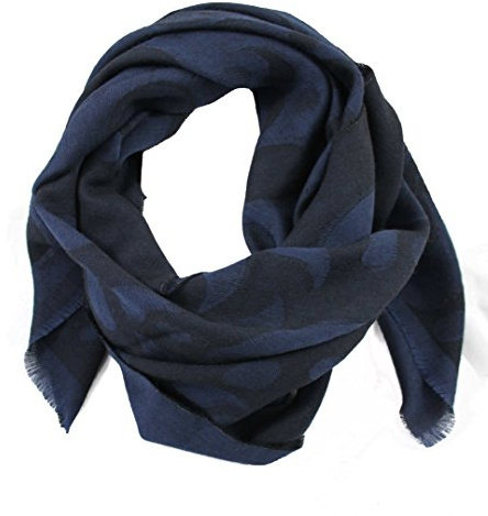 Rotfuchs® Scarf vävsjal jacquard fashionabel blå svart 100 % ull (Merino) R-626