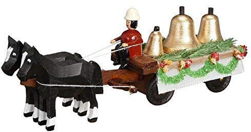 Rudolphs Schatzkiste Pferdegespann Glockenwagen Miniaturgespann Länge 9cm NEU Gespann Mini Miniatur Seiffen Erzgebirge Pferdefuhrwerk Setzkasten Pferdegespann Dekoration Ganzjahresdekoration