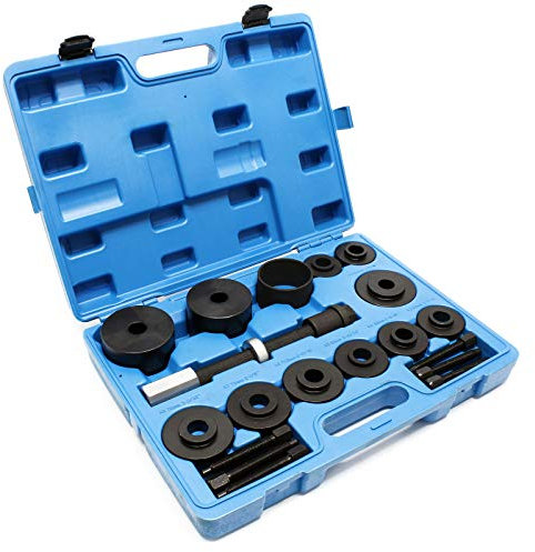 Wiltec Radlager Werkzeug Satz 19 teilig, Druckplatten 55,5-84 mm, Gewindespindel, Druckhülsen, Radlagerabzieher für Kfz im Koffer