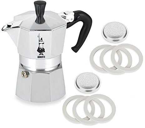 Bialetti Original 1-Espresso Cup Moka Express | Espresso Maker Machine, Six Replacement Gaskets and Two Bialetti Replacement Filter Plates Bundle (1-cup, 60 ml)