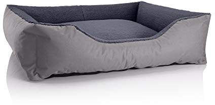 BedDog® hundsäng TEDDY, fyrkantig hundkudde, stor hundsäng, hundsoffa, hundhus, med avtagbart locket, tvättbar, XL, grå/grå