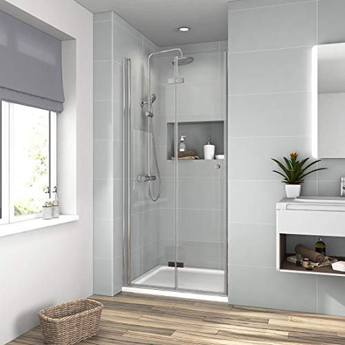 EMKE Duschtür 90cm Nischentür Nische Penedeltür Falttür Rahmenlos Klappbar Schwingtür Duschwand Dusche Duschabtrennung Duschkabine 6mm ESG Glas