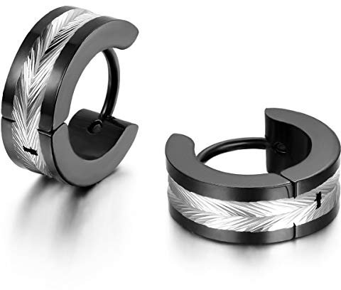 Feilok Herren Damen Ohrringe - Klassische Creolen, Klapp-Creolen, Edelstahl, Glänzend Poliert, Ohrstecker - Männer Frauen Ohrschmuck - Schwarz