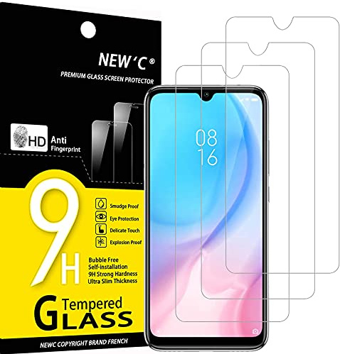 NEW'C 3 Piezas, Protector Pantalla para Xiaomi Mi A3, Cristal templado Antiarañazos, Antihuellas, Sin Burbujas, Dureza 9H, 0.33 mm Ultra Transparente, Ultra Resistente