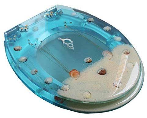 Zhenwo Toilettenbrille,Slow Close WC-Sitz Aus Kunstharz Mit Deckel Art 3D Effects Hochleistungs-WC-Deckel Mit Delfin Seestern Echten Muscheln Und Sand Für U-Typ-WC Toilet Seat Cover,1
