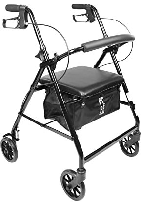 PEPE Mobility Andador para Ancianos Plegable con Asiento Acolchado, 4 Ruedas, Cesta y Frenos de Maneta, Aluminio