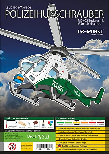 3D Laubsägevorlage Polizeihubschrauber: Laubsägevorlage eines Polizeihubschraubers mit Wärmebildkamera in 3D-Optik aus hochwertigem 3mm Pappel-Sperrholz