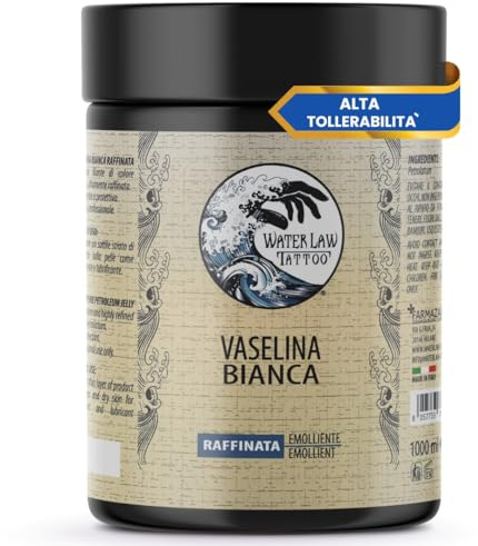 Water Law Tattoo Vaselina Bianca 1000ml, Vaselina Pura Altamente Raffinata, Vaselina Tattoo Professionale, Emolliente, Lubrificante, Protettiva, Senza Profumi o Coloranti, Made in Italy