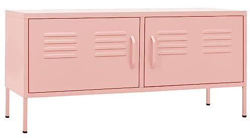 vidaXL TV Schrank mit 2 Türen Lowboard TV Möbel Tisch Board Sideboard Fernsehtisch Fernsehschrank HiFi-Schrank Rosa 105x35x50cm Stahl