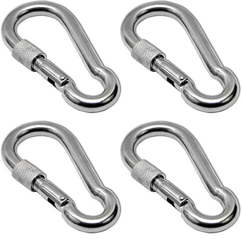 PRIOstahl Karabiner Karabinerhaken mit Sicherheitsmutter Kettenglied - 10 x 100mm x 4 Stück mit Schraubsicherung Verbindungsglied Schraubkarabiner Befestigung Hängesessel Boxsack Edelstahl V4A