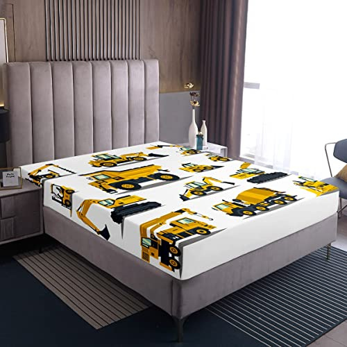 Karikatur Kinder Bettwäsche Set Gelb Karikatur Auto LKW Spannbettlaken Bagger Traktor Spannbettlaken Für Jungen Mädchen Kinder Weiche Mikrofaser Bettwäsche Dekor Set 160x200x30