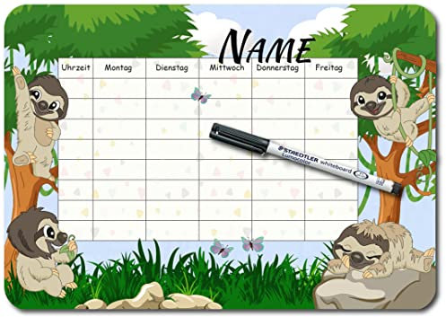 Bambinella - PVC-Schild - Stundenplan Faultiere - personalisiert und wiederbeschreibbar mit Whiteboardmarker
