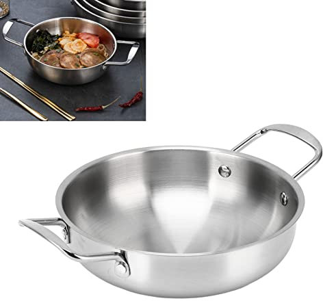 Pot de Ramen, Pot en Acier Inoxydable pour Nouilles avec Poignées Binaurales, Sauteuse Inox 26cm, pour Maison, Bureau et Camping