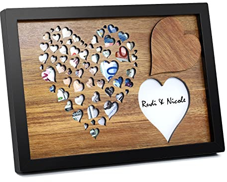 AceList Geldgeschenk Hochzeit Bilderrahmen mit Herz - Personalisiertes Hochzeitsgeschenk für Brautpaar - Kreative Verpackung für Geld statt Briefumschlag - Eleganter Schwarzer Rahmen & Spardose
