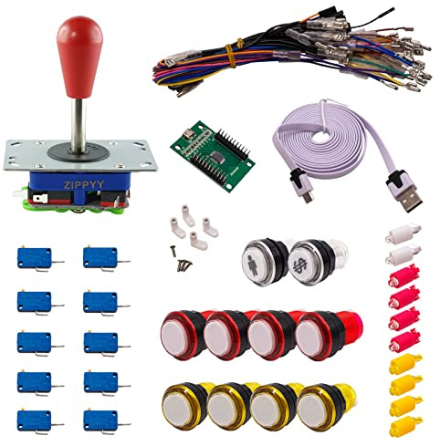 Kit Joysticks et boutons Arcade 1 Joueur Lumineux Boutons Coeurs Blancs Joystick Zippyy Tige Longue Poire Carte XinMoTek Jeux Vidéo Retro Gaming