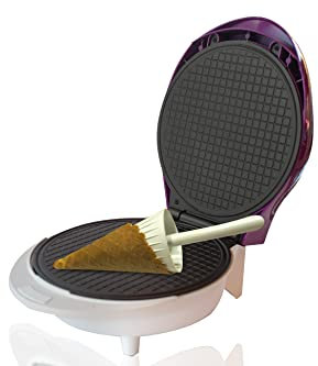 BEHOME Macchina per Coni Gelato, Rivestimento antiaderente per Cialde 1000W Stampo Cono incluso, Piedini Antiscivolo, Viola e Bianca