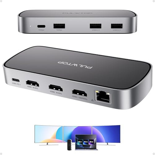 PULWTOP Docking Station 9 In 1,USB C Triplo Display, Docking Station Con 3 HDMI@4K30Hz,Gigabit Ethernet,USB C/A 10Gbps,PD 100W Per M1/M2/M3/M4/M5 Chips and any laptops