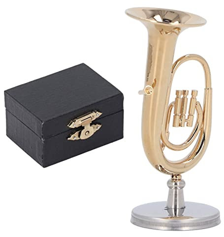 Miniatur-Tuba-Modell Messing Vergoldetes Euphonium Mini-Tuba-Musikinstrument-Modell mit Sockel für Puppenhaus-Zubehör