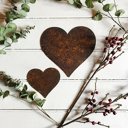 20cm Rusty Metal Heart - Flat Metal Heart - Hanging Stars - Large Iron Heart