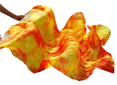 Seiden-Handfächer, künstliche Seidenfächer, lange Seidenfächer, Fächerschleier, Seiden-Bauchtanz-Fächerschleier, handgefertigt, gefärbter Bauchtanz-Schleier, reines Bauchtanz-Zubehör (Farbe: 7, Größe: