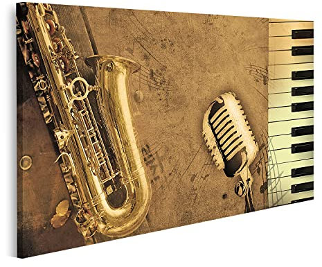 Prime Bild auf Leinwand Klavier Musik Sepia Noten Instrumente Saxophon Wandbild Poster Kunstdruck Bilder