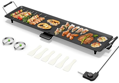 KOTEK 35” Electric Griddle, Nonstick Extra Large Teppanyaki Grill with 5 Adjustable Temperature, Drip Tray, Cool Touch Handles, 2000W Flat Top Pancake Griddle Smokeless for Indoor Outdoor BBQ Party