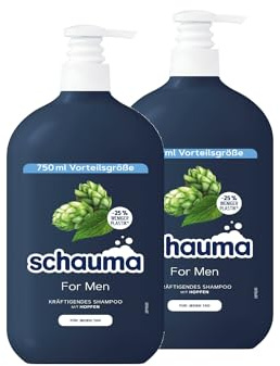 Schauma Schwarzkopf Shampoo For Men mit Hopfen, Kräftigendes Shampoo vom Ansatz an bis in die Spitzen, 2er Pack (2x 750 ml), vegane Formel, aus recyceltem Plastik