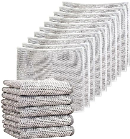 20PCS Multipurpose Wire Dishwashing Rags for Wet and Dry, Reusable Kitchen Cleaning Wire Dish Towels Dish Cloths, Lint Free Duster Cloth, Multifunctional Non-Scratch Wire Dishcloth (Single Layer)