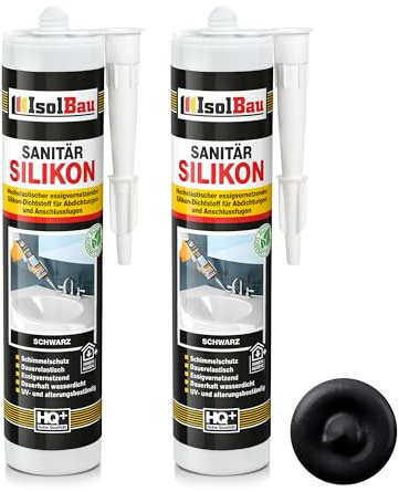 Isolbau Sanitär Silikon 2 x 300 ml Schwarz - Hochelastischer Silikon-Dichtstoff für Abdichtungen & Fugen - wasserdicht - Kartusche
