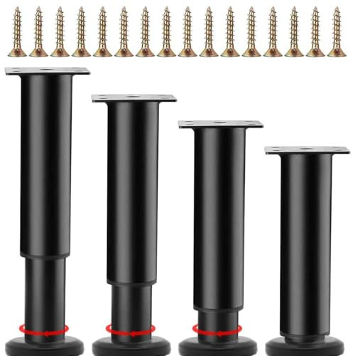 4 Stück Möbelfüße Höhenverstellbar,Möbelbeine Metall Schwarz, Möbelfüße Verstellbare,DIY Füße für Möbel 120-180mm, Bettfüße für Sofa, Nachttisch, Schrank,einsetzbar für verschiedene Möbeltypen