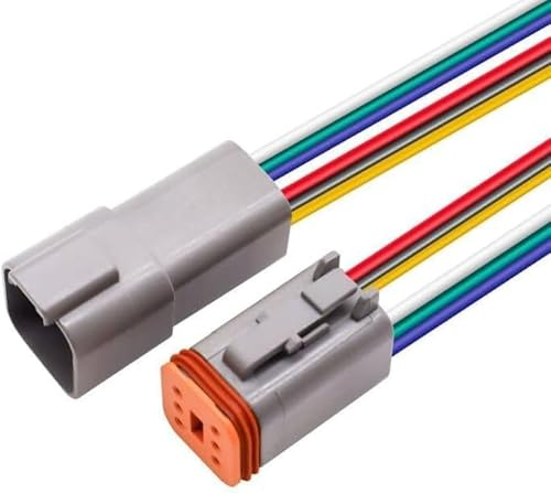 HISports 6-Pin DT Connector Kit, Waterproof DT Electrical Wire Connector 6 Pin Way Sealed Gray Male and Female Auto Waterproof Electrical Wire Connector Plug, for Motorcycle, Scooter, Car, Boats
