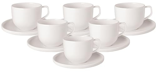 Villeroy & Boch Afina Lot de 6 tasses à café avec soucoupes, 150 ml, service à café et à thé pour 6 personnes, fabriquées en Allemagne, porcelaine de qualité supérieure, passent au lave-vaisselle et