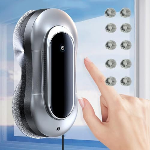 Soflightmok Window Cleaning Robot-Double Spray- Automatic Smart Glass Cleaner Robot Vacuum 2800pa - Robotic Windows Cleaning Tools For Indoor/Outdoor Window High Buildings-W/10 Cleaning Cloths,Silver