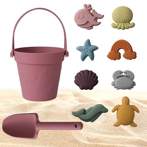 CHSEEO Jeux de Plage, Plage Bebe en Silicone, Jouet de Plage Enfant, 8 Pièces avec Seau Plage Pliant, Modèle Animal, pour Bac a Sable Intérieur Extérieur Jouets de Jardin