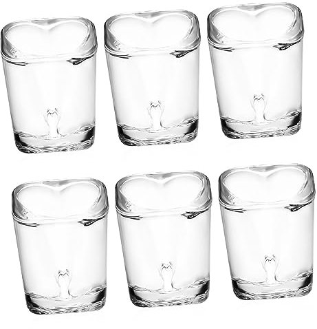 COLLBATH 6pezzi Bicchieri Da Shot Forma Di Cuore Spesso Da Bicchieri Per Vino e Cocktail Per Feste e Natale Lavabili Lavastoviglie