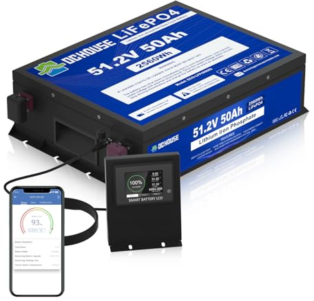 Batterie DCHOUSE48V 50Ah LiFePO4, BMS 50A intégré, batterie au lithium avec cellules de qualité A, parfaite pour les voiturettes de golf, les camping-cars, les chariots, les moteurs à la traîne